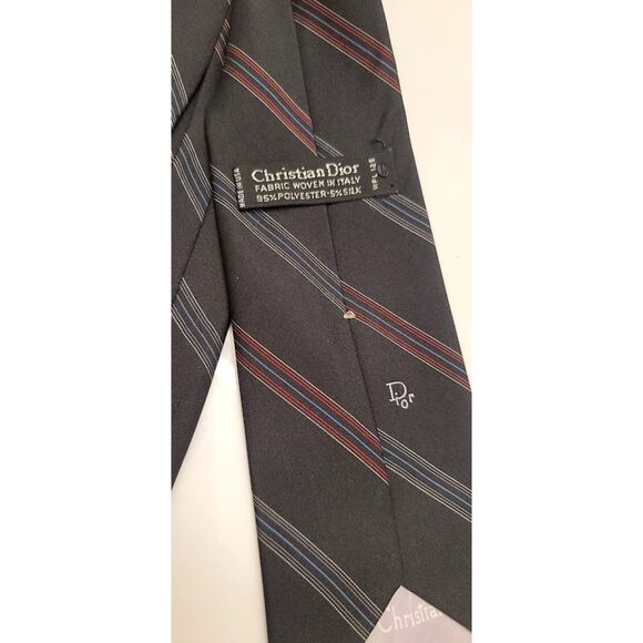 Dior Christian Dior Classic Color Tie Black and Stripe Men's Formal Wear VTG - Picture 2 of 3